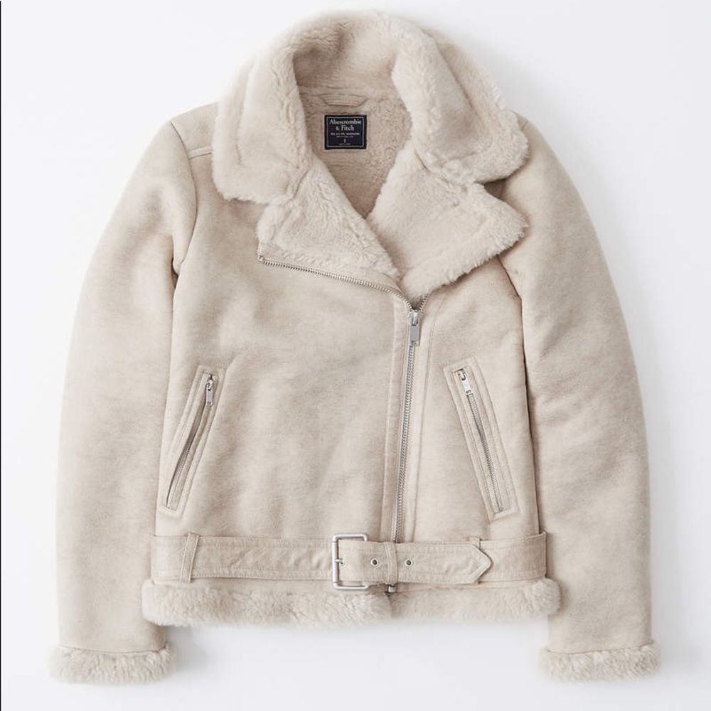 NWT ABERCROMBIE & FITCH faux shearling moto jacket